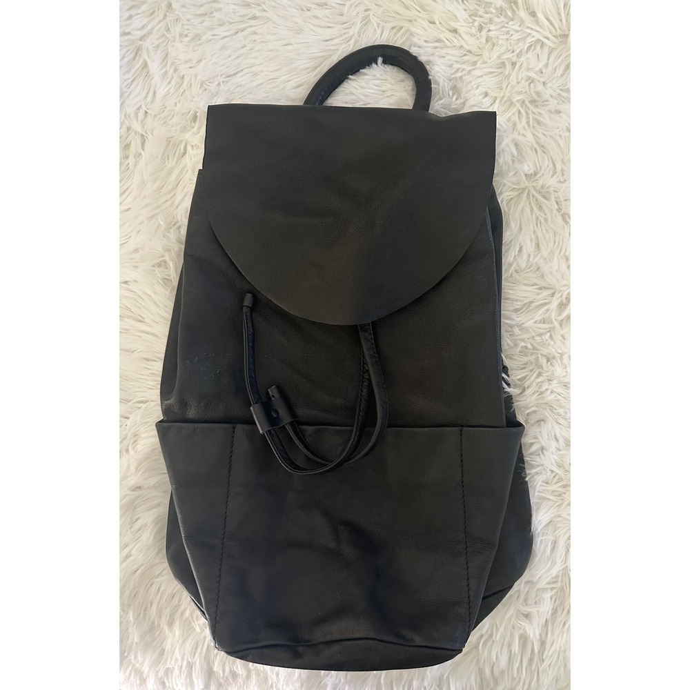 COS black leather unstructured‎ drawstring backpack bag